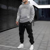 Autumn And Winter Fleece-lined Letter Print Same Color Sweatshirt And Sweatpants Suit Men